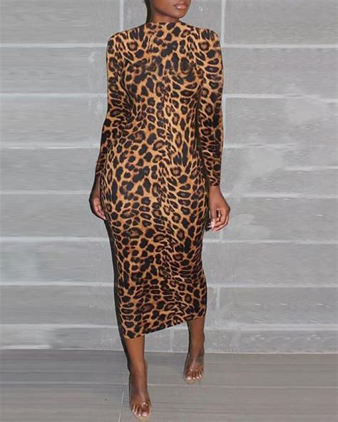 leopard long sleeve sequined dress